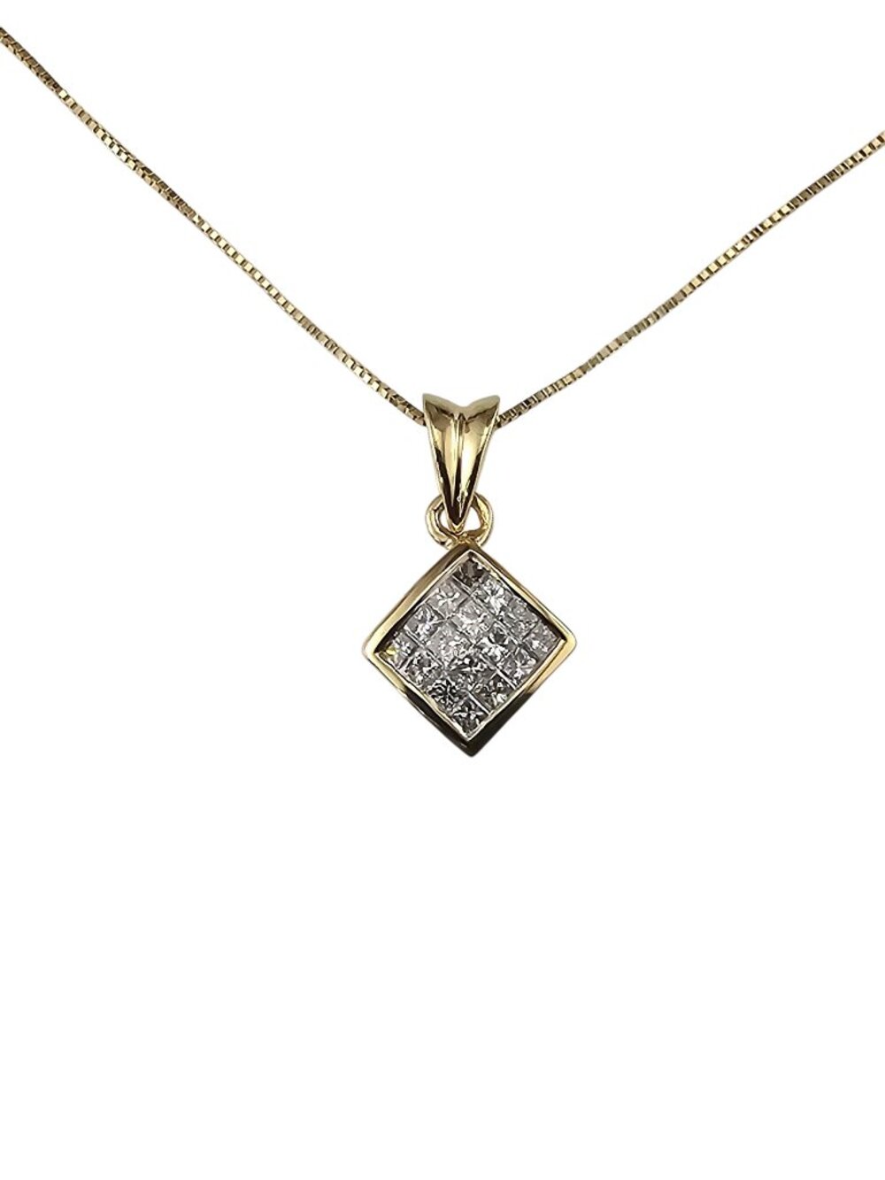 14K Yellow Gold Princess Cut Diamond Pendant Necklace #24462